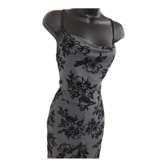 Gray black floral applique sheer flare leg open back goth look cowlneck jumpsuit - Picture 1 of 17